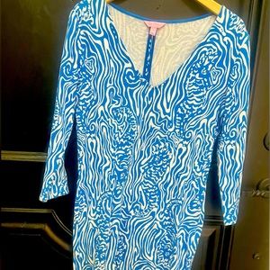 Lilly Pulitzer Cotton Long Sleeve Dress Blue/White
